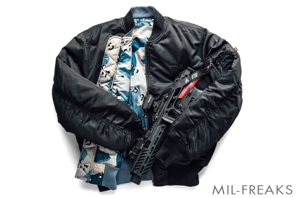 QILO x ALPHA INDUSTRIES x WHITEPHOSPHOR MA-1 Bomber リバーシブルジャケット ブラック/ブルーチョコチップ【数量限定】